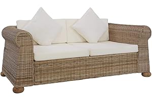Tidyard Sofá de 2 plazas con Cojines Sofá para Salón Sala de Estar Jardín Exterior ratán Natural