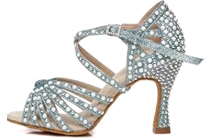 AOQUNFS Zapatos de Baile Latino Mujer con Brillantes Tacones Profesional Salsa Tango Bachata Fiesta Sandalias de Baile de Salón,L357