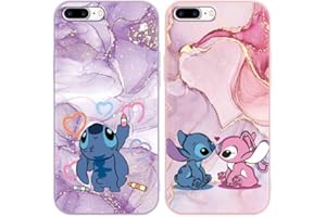 LYUBFDC [2 Confezioni Marmo Cover per iPhone 7 Plus/8 Plus 5,5", Stitch Cartoon Anime con Disegni Pattern Custodia per iPhone 8 Plus Cover Morbido TPU Silicone Antiurto Kawaii Cute Protettivo Case