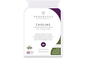 EPIGENETICS Choline 220mg | 100% Pure & Natural Choline Bitartrate | 60 Vegan Friendly Capsules UK Made | 1 Capsule Daily (2 Month Supply)