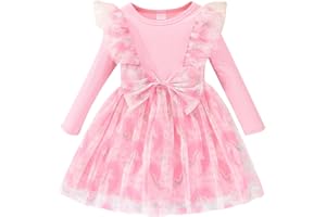 QIRAOXY Toddler Baby Girls Dress Ribbed Long Sleeve Ruffle Unicorn/Mermaids Tulle Bowknot Dresses Casual Party Princess Dress for Girls 1-6 Years