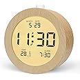 aboveClock Digital Alarm Clock, Wooden Alarm Clock Bedside with LCD Backlit, Temperature Display, Snooze Function, 3 AAA Battery Operated Clock for Bedroom, Office, Desk【Battery NOT Included】