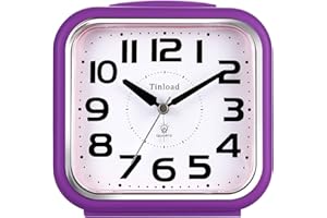 TINLOAD 14 cm leiser analoger Wecker, kein Ticken, sanftes Wachen, Pieptongeräusche, erhöhte Lautstärke, batteriebetriebene Schlummer- und Lichtfunktionen, einfach einzustellen, Violett