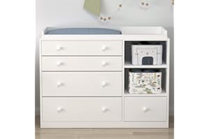 DEZAGCE Wickeltisch, Wickelkommode, Wickelregal mit 5 Schubladen, Babykommode, Babypflege, Babymöbel, Wickeltische für Babyzimmer, Schlafzimmer, weiß, MDF