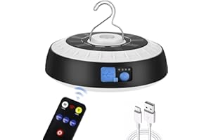 Auniq Lámpara Camping Solar, Linterna de Camping Recargable Farol Camping 6 Modos Luz de Emergencia Magnético Lámpara para Tienda Impermeable Luz de Camping con Gancho para Camping, Emergencia, Pesca