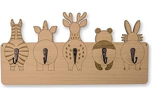 Mevsim Store Appendiabiti per bambini - Realizzato a mano - 5 ganci in metallo - 40x21 cm - Appendiabiti con animali - Appendiabiti da appendere - Legno - Appendiabiti da parete - Con staffe
