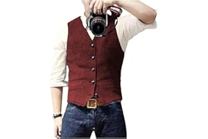 Solovedress Mens Vintage Waistcoat Tweed Wool Regular Fit Suit Vest for Wedding Groomsmen