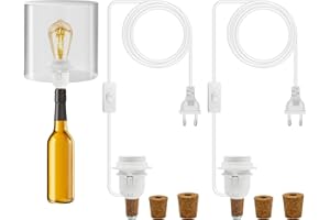 LAKONEI E27 Lampara Botella Vino, Lampara para Botella con Interruptor, Soporte de Lámpara con Enchufe y 240 CM Cable Lámpara de Mesa Botella de Vino Se Puede Instalar La Pantalla Lampara Botella Vino DIY