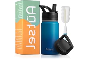 Autsel Botella de Agua Térmica Botella de agua de acero inoxidable Sport 350ml Doble Pared 2 Tapas para Oficina Camping Auroras