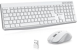 KOORUI Tastatur und Maus Kabellos, Leise Maus Tastatur Set Deutsches Layout QWERTZ mit 12 Funktionstasten 2.4 GHz Tastatur Maus Set für Windows, MacOS, Linux-Weiß (Batterie Nicht Enthalten)