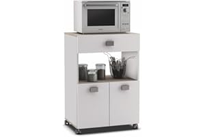 ABITTI Armario buffe aparador Auxiliar bajo Cocina en Blanco y Roble Mueble de microondas con Almacenamiento