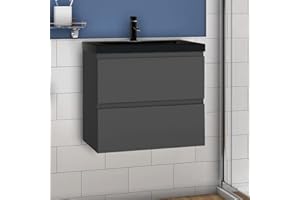 ‎AICA SANITÄR Aica Sanitär Waschtisch mit Unterschrank 60 cm Badmöbel Set mit Waschbecken Schwarz Gäste WC Anthrazit Matt