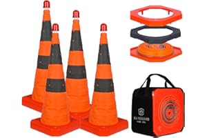 GUARDLEAD Cônes de sécurité cônes de signalisation Pliables Pop - up Polyvalents avec Cercles réfléchissants pour Le stationnement Routier Multi-usages (4, 70cm avec Base lestée)