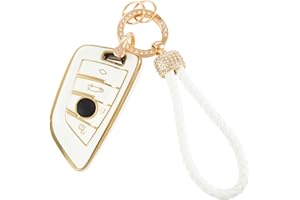 luwiscook Car Key Cover with Keychain Lanyard, 3 Buttons 4 Buttons Smart Soft TPU Key Fob Protection Case Compatible with BMW X1 X2 X3 X5 X6 2 5 6 7 Series