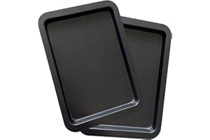 Orclan Premium Non-Stick Carbon Steel Baking Tray Set - Heavy Duty Oven Tray for Cooking, Roasting, and Baking - 2 Piece Set with Eclipse Coating for Roasting tins - Dishwasher Safe - 33x23x2cm