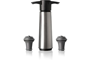 Vacu Vin Weinpumpe Edelstahl mit 2 Vakuumstopfen – Premium Wein Konservierer – Handpumpe zur Luftentfernung – Für Rot- & Weißwein – Edelstahl Design – Bis zu 10 Tage Frische