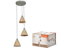 LEDVANCE a 3 luci Decor Rafia Plate verde in rafia e metallo, E27, diametro 430 mm, paralume in materiale riciclato, sostenibile grazie alla sorgente luminosa sostituibile, facile da installare