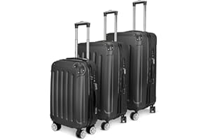 JOROBURO Maleta de Viaje con Ruedas giratorias, Juego de Maletas de 3 Piezas con Ruedas giratorias, Juegos de Equipaje ABS Ligero, Gris, Equipaje con Ruedas giratorias (Black A)