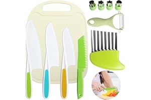 CEVIKNO Zestaw noży kuchennych dla dzieci, bezpieczne drewniane noże dla dzieci, do krojenia ciast owocowych i warzywnych, w tym drewniany nóż, deska do krojenia, obieraczka (zielona)