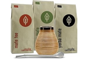 ‎CAÁMATE. Mate Tee Set Keramik ● 3 Bio Matesorten + Matebecher + Bombilla + Zubereitungsanleitung (Vintage)