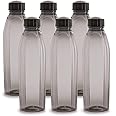 CELLO Crystal PET Bottle | Leak proof and Break proof | Perfect for staying hydrated at the school,college, work, gym and outdoor adventures Water Bottle | 1000ml X 6 | Black