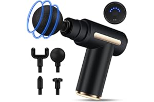 Uplayteck Mini Pistolet de Massage Musculaire, Portable Mini Massager Gun avec 6 Vitesses & 4 Têtes, 1800mAh Super Silencieux Pistolet de Massage 3200RPM pour Soulagement de la Douleur Musculaire, USB