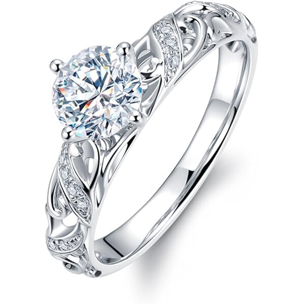Sorpresa Brillante Auténtico Diamante Sólido 14K Oro Blanco Boda Compromiso Promesa Moda Pareja