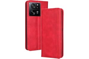 RankOne Custodia A Portafoglio per Xiaomi MI 13T / Xiaomi MI 13T Pro (6.67" Inches), Custodia Magnetica in Pelle Rosso