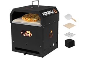 PIZZELLO Outdoor Pizza Oven 4 in 1 Wood Fired 2-Layer Detachable Outside Ovens With Pizza Stone, Pizza Peel, Cover, Cutter, BBQ Grill Grate, Pizzello Gusto 12"