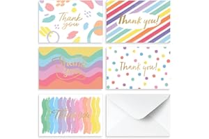 Rileys & Co - Lot de 50 Cartes de Remerciement avec Enveloppes Assorties - Carte Merci pour Mariage Baby Shower Naissance Diplôme Funérailles Expressions Chaleureuses Reconnaissance (Arc-en-ciel)