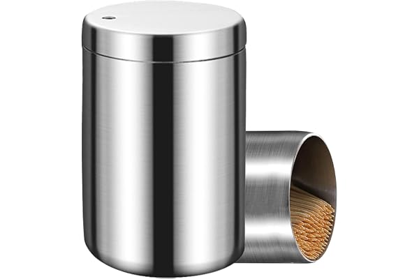 Tandpetardispenser, automatisk tandpetarhållare, rostfritt stål tandpetarhållare, bärbar, plast, tandpetarsdispenser för hem, kök, bar
