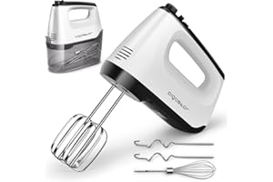 Aigostar Pudding - Batteur électrique cuisine, 6 Vitesses + Turbo, Batteur à main de 400W. Bouton d'éjection, 2 batteurs, 2 crochets pétrisseurs, 1 fouet et étui de rangement.