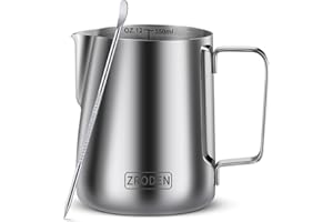 Zroden Pot a Lait, 350ml Pichet Lait Inox, Pot à Lait pour Expresso, Cappuccino, Latte Art, Parfait pour Les Amateurs de Café et Barista