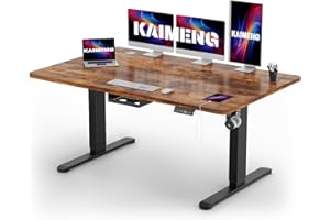 KAIMENG Electric Standing Desk 160x80cm with USB A Sit Stand Reminder Height Adjustable Desk, Stand Up Home Office Desk with 3 Memory Functions and Hook, Cable Management Tray,Rustic Brown