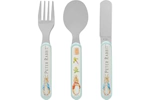 Peter Rabbit 3 Piece Cutlery Set – Metal, Reusable Children's Knife, Fork & Spoon, Kids-Size, Made from Food-Safe Stainless Steel & ABS Plastic – Flopsy, Mopsy, Cotton Tail – for 36 Months & Up