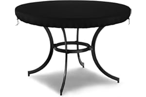 Dokon Tischplatte Abdeckung Wasserdicht Gartenmöbel Schutzhülle Winddicht UV-Beständiges Robustes Oxford-Gewebe Tischplattenhülle, Schutzhülle für Gartentisch, Rund (Ø122X10cm) - Schwarz