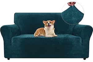 Ystyle Samt Sofabezug 2 Sitzer, Stretch Sofa Überzug, Sofaschoner rutschfest, Elastischer Couch Überzug, Sofa Cover Mit Armlehnen, Couchüberzüge Sofaschutz Katze Couch Überwurf, Dunkel Grün