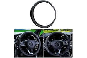 CGEAMDY Couvre Volant Voiture, imperméable, Housse de Volant en Cuir élastique, Volant Antidérapant pour Véhicules, Accessoires de Volant Universels avec Un Diamètre de 37-38 cm (Noir)