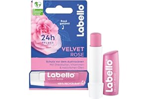 ‎LABELLO Labello Velvet Rose Lippenpflegestift, Lippenpflege mit dezentem Rosenduft für 24h Feuchtigkeit, pflegender Lippenbalsam mit Sheabutter und Jojoba-Öl (4,8 g)