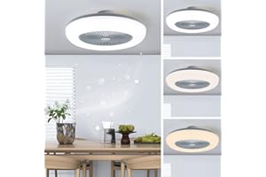 XEMQENER 75W Ceiling Fan with Lamps and Remote, Dimmable LED Fan Ceiling Light with 6 Wind Speed and Memory Mode, Ø 55 cm Reversible Ceiling Fan for Living Room, Bedroom, Children's Room, Grey+White