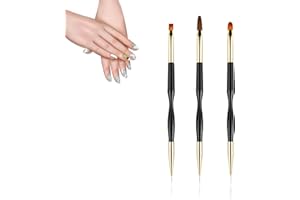 SIKEYDELS 3 pcs Pinceles para Uñas de Gel, 2 en 1 Set de Cepillo de Esmalte Uñasde Pincel uñas de UV Gel profesional Nail Art Acrílico Pintura Dibujo Diseño Cepillo DIY Kit de Herreamientas de Manicurade