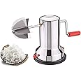 Dayalu Kitchen Coconut Scraper Peeler Grater Shredder Manual Operated, Coconut Shredder, Rotating Coconut Scraper with Vacuum Base Stainless Steel Grater Machine - Silver (Coconut Scraper)
