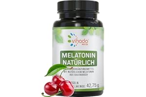 ‎VIHADO Vihado Natur Melatonin hochdosiert, Innovation: natürliches Melatonin aus Sauerkirsch, zusätzlich Ashwagandha, Passionsblume, Lavendel, 90 Kapseln