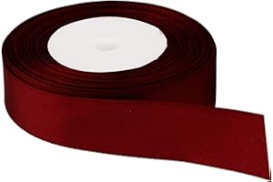 Trimming Shop 25mm Burgundy Satin Ribbon for Gift Wrapping, 25M Double Sided Polyester Ribbon Roll for Crafting Bouquets, Cake, DIY Hair Accessories, Sewing, Making Bows, Wedding Decoration