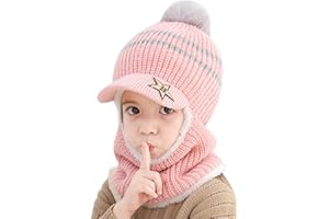 Qersh Kinder Mütze Mädchen Junge Winter Wintermütze mit 2 Bommel Warme Strickmütze Mädchen Dicke Kindermützen Winddicht Kälteschutz Mütze für Baby Kinder Mütze Skimütze Kinder Baby Schalmütze Winter