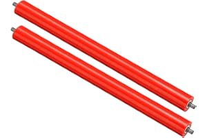 PATIKIL Polyuréthane Revêtement Convoyeur Rouleau 2" Diamètre 24" Longueur, 2 Paquet Inox Acier Transmission Remplacement Pièce Galvanisé Fin, Rouge