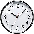 Plumeet Wall Clock, 10" Non Ticking Silent Quartz Black Wall Clocks, Battery Operated, Decorative Home Office School Clock (White)