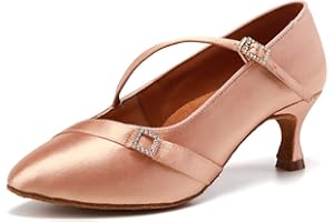AOQUNFS Women's Ballroom Latin Salsa Dance Shoes Closed Toe Low Heel Satin Tango Samba Bachata Wedding Evening Dancing Shoes,WP-125