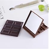Katlanabilir Mini Makyaj Aynası &Ccedil;ikolata Şekilli El Aynası &Ccedil;ikolata Cep Aynası Tek Taraflı Kahve 8 x 8
