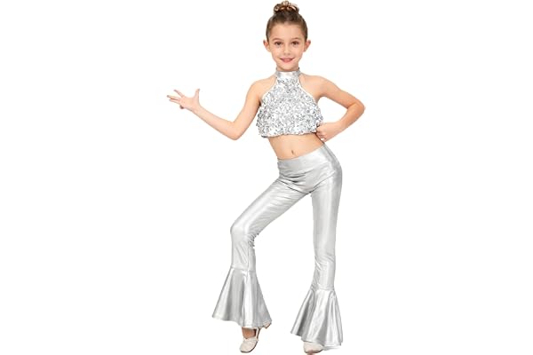Xnihocha Standard dansklänning för barn, flickor, paljetter, danskostymer, danskläder, disco hip hop, scen, danskostym, glitter, disco outfit